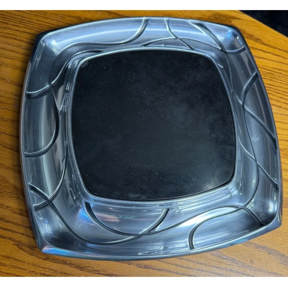 Lenox Metal and Stone Square Serving Tray Trivet: Two Piece Set, Silver/Black